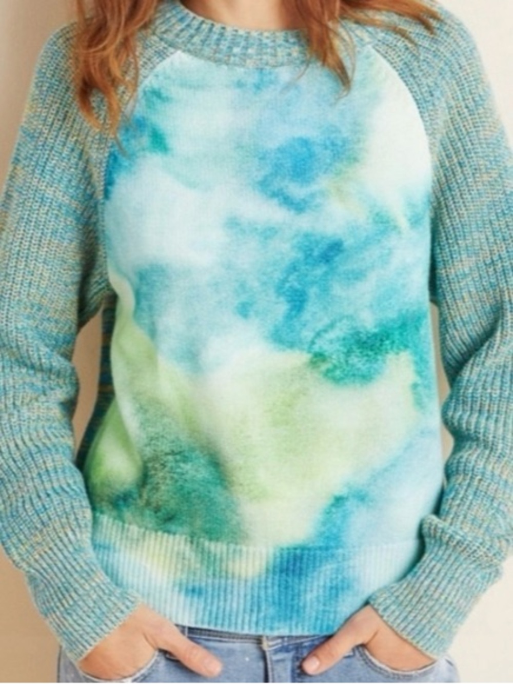 Anthropologie Watercolor -Dye Blue & Green Women's Knit Sweater - Picture 2 of 4